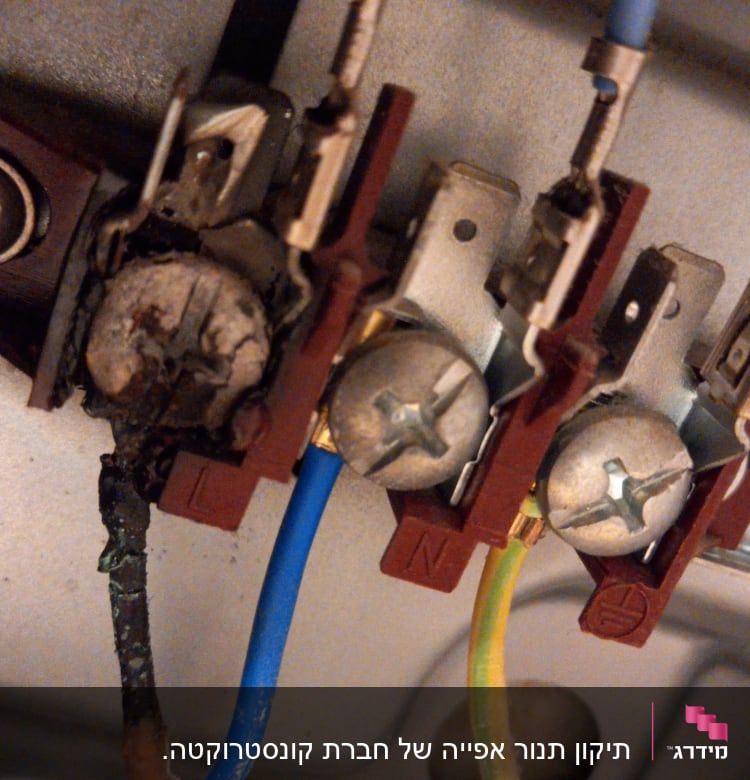 חיבורים חשמליים עם חוטים צבעוניים וברגים